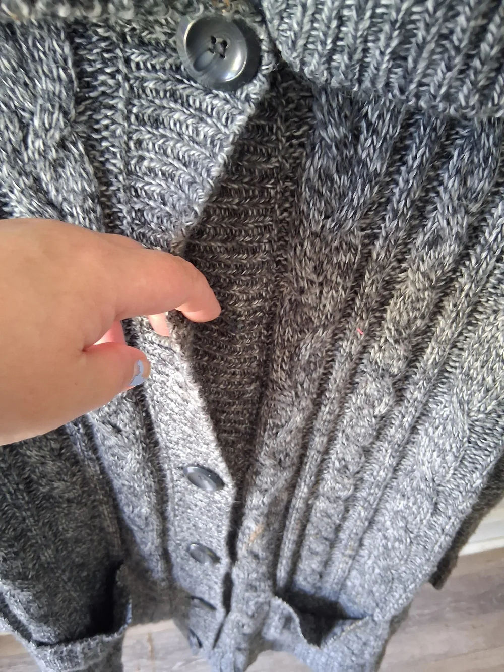 SHEIN Gray Cable-Knit Button Cardigan Sweater - Picture 2 of 4